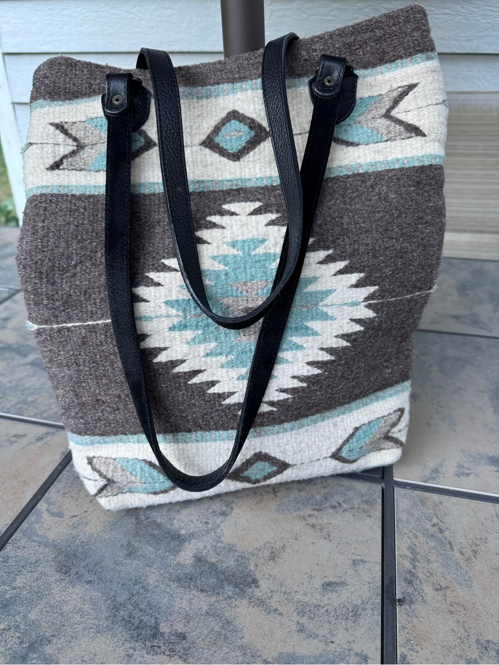 MZ Fairtrade Wool Tote/Shoulder Bag with Leather Handles made in Oaxaca, Mexico